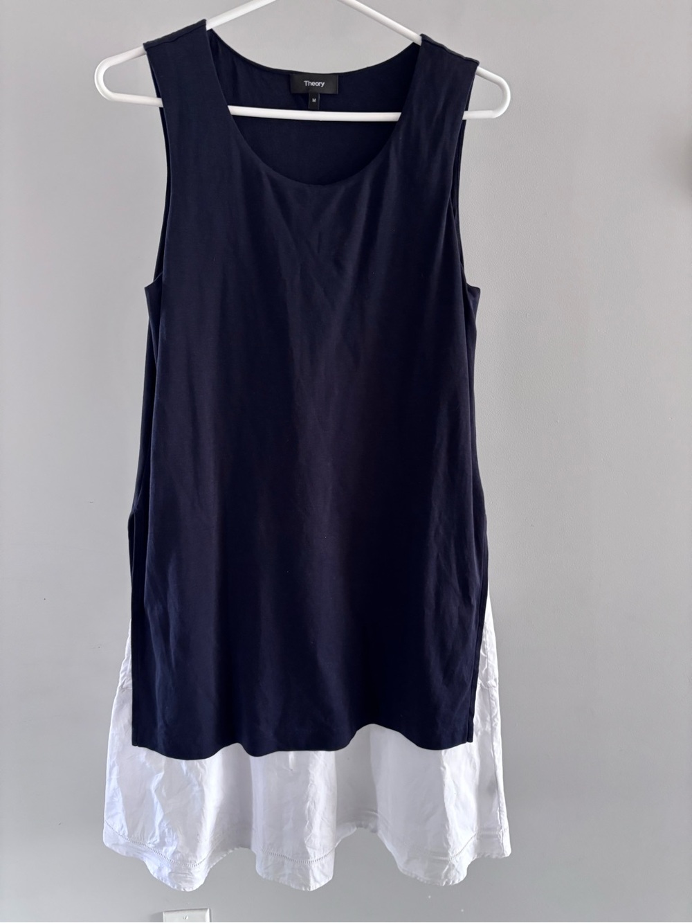 Theory Navy and White Layered Sleeveless Dress